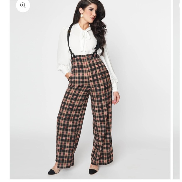Unique Vintage plaid pants with suspenders - Picture 2 of 3